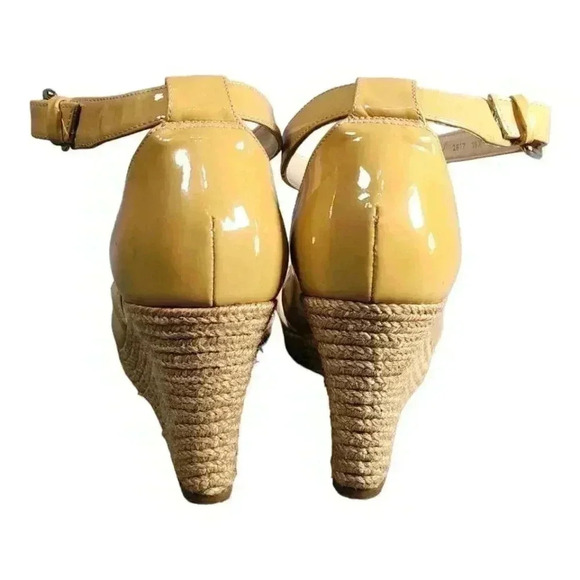 Lk Bennett Priya Sandals Tan Beige Nude 8.5 Espadrille Wedge Patent Leather 39.5 - Picture 5 of 8